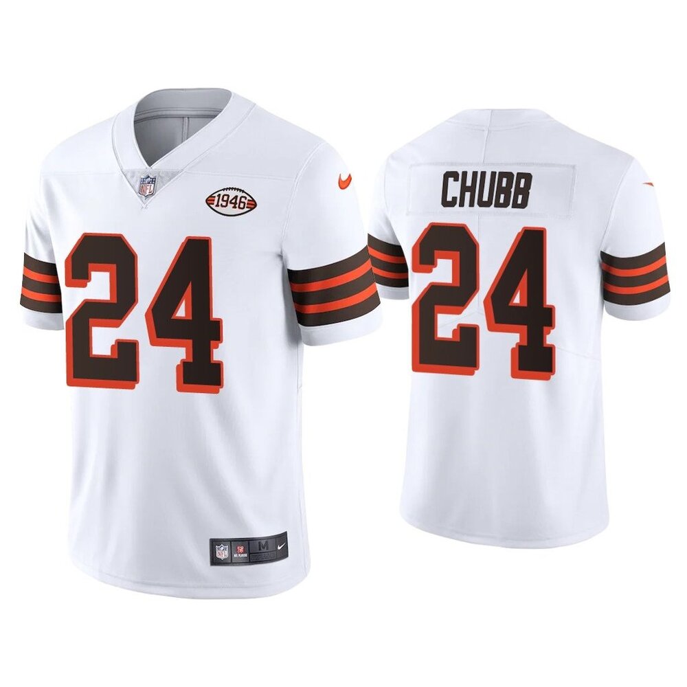 Mens Kids Youths  Nick Chubb White Stitched Jersey